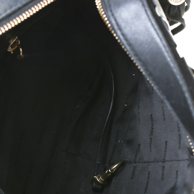 Pre Owned MICHAEL Michael Kors Black Leather Brooklyn Stripe Camera Crossbody Bag