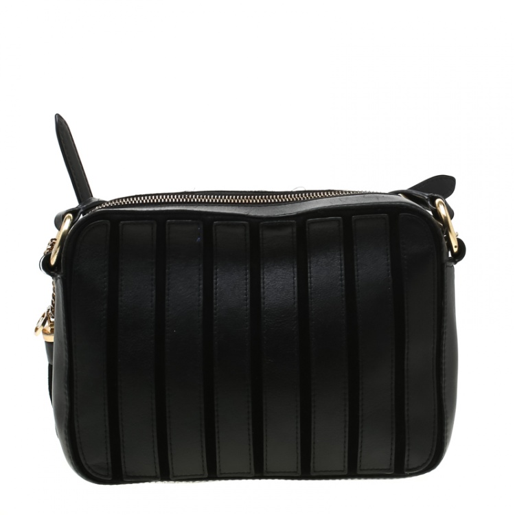 Pre Owned MICHAEL Michael Kors Black Leather Brooklyn Stripe Camera Crossbody Bag