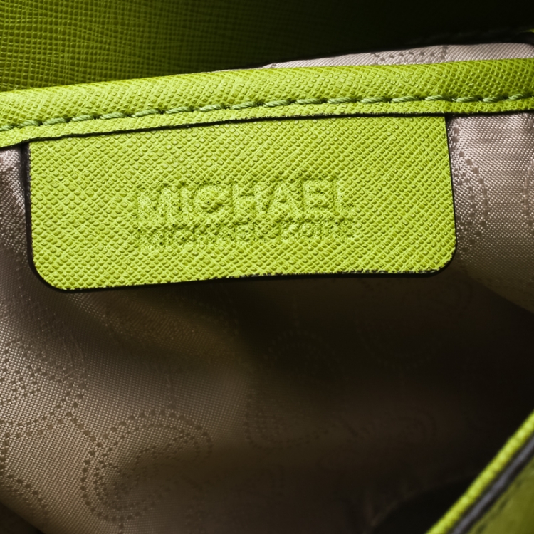 Pre Owned Michael Michael Kors Green Leather East West Hamilton Tote