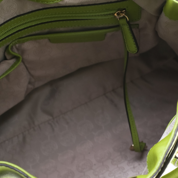 Pre Owned Michael Michael Kors Green Leather East West Hamilton Tote