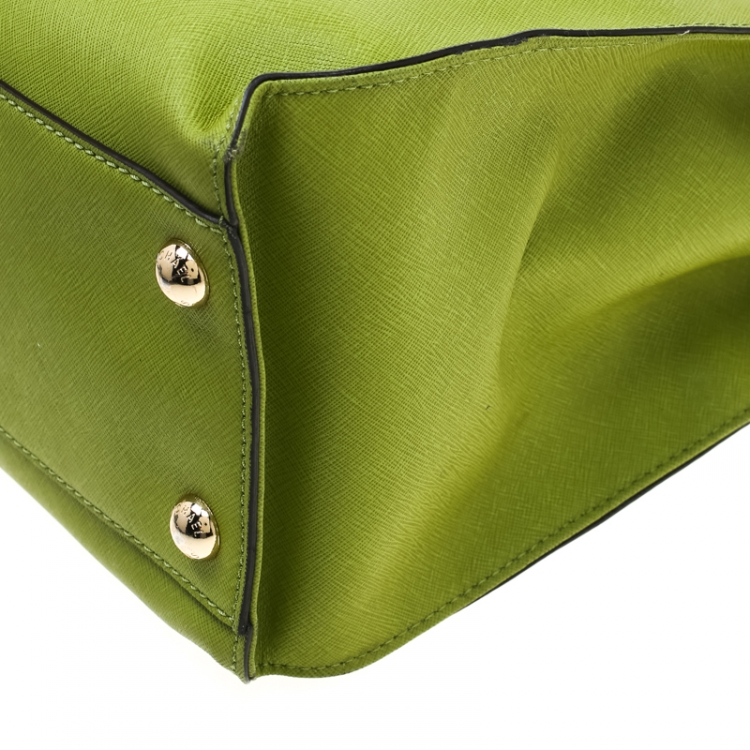 Pre Owned Michael Michael Kors Green Leather East West Hamilton Tote