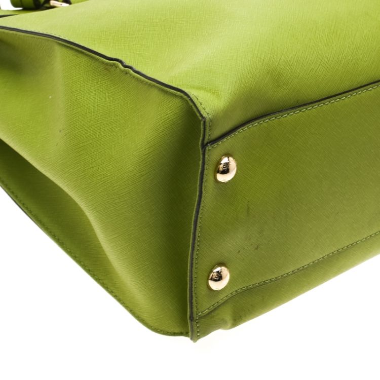 Pre Owned Michael Michael Kors Green Leather East West Hamilton Tote