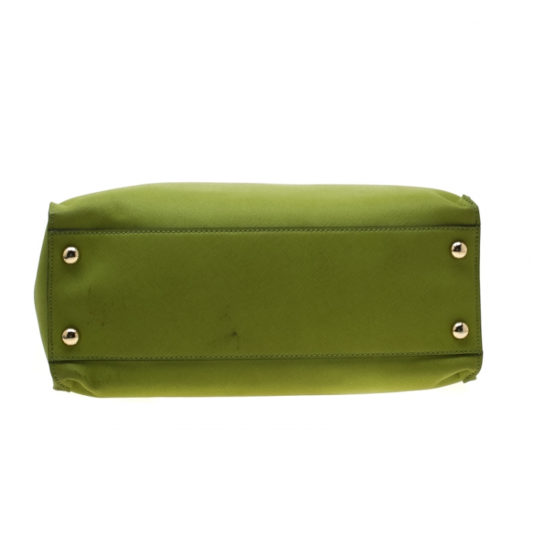 Pre Owned Michael Michael Kors Green Leather East West Hamilton Tote