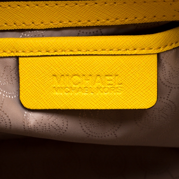 Pre Owned MICHAEL Michael Kors Yellow Saffiano Leather Large Selma Satchel