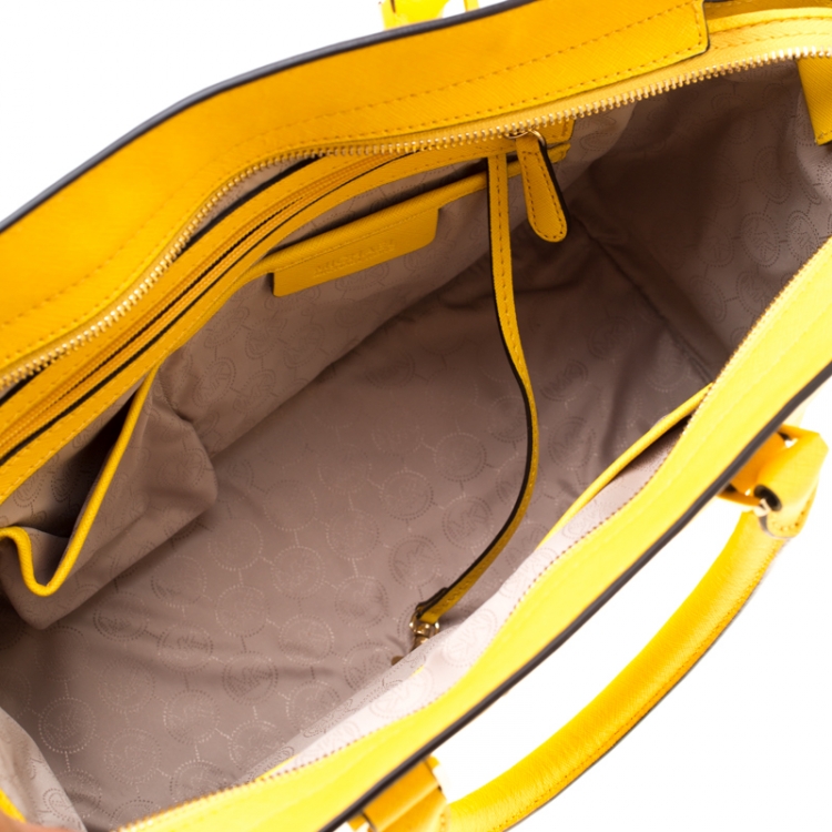 Pre Owned MICHAEL Michael Kors Yellow Saffiano Leather Large Selma Satchel