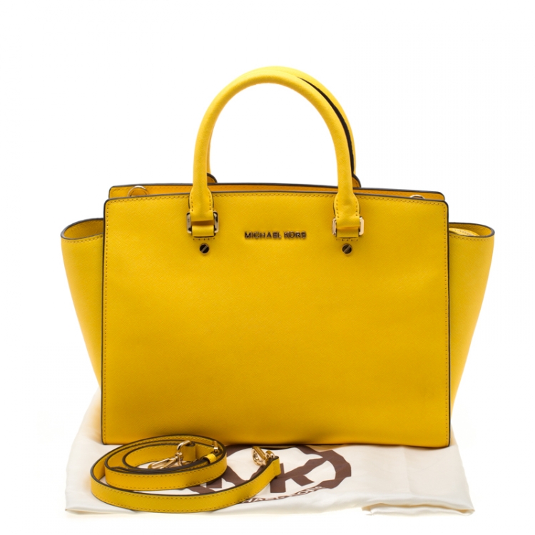 Pre Owned MICHAEL Michael Kors Yellow Saffiano Leather Large Selma Satchel