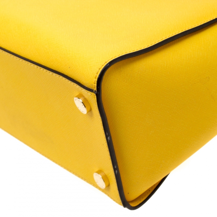 Pre Owned MICHAEL Michael Kors Yellow Saffiano Leather Large Selma Satchel