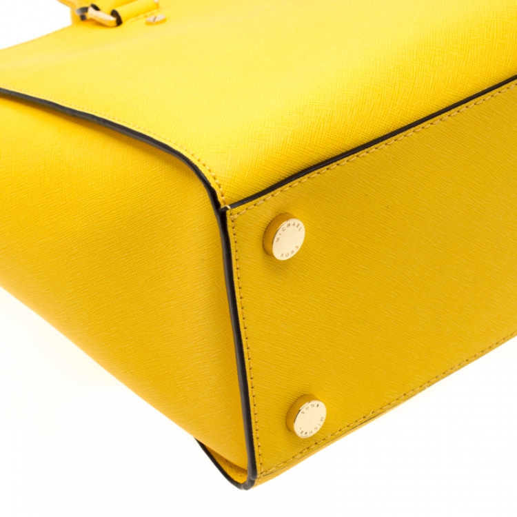 Pre Owned MICHAEL Michael Kors Yellow Saffiano Leather Large Selma Satchel