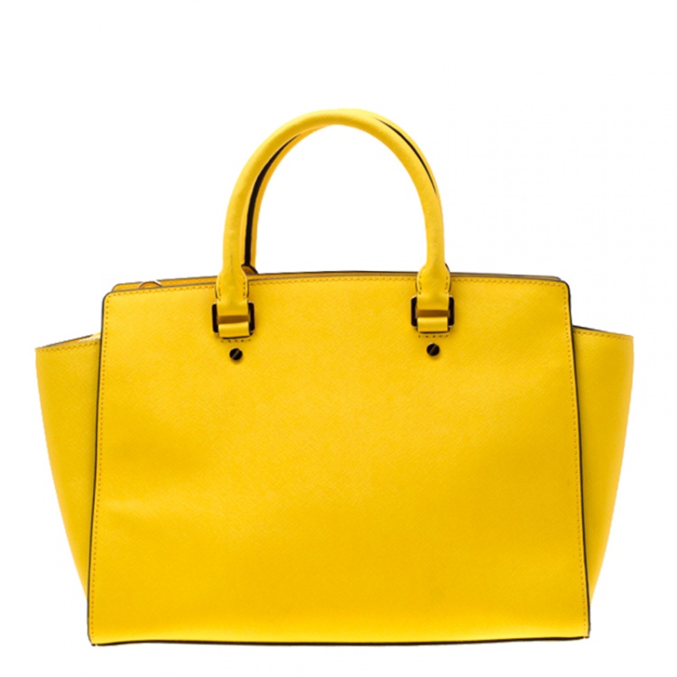 Pre Owned MICHAEL Michael Kors Yellow Saffiano Leather Large Selma Satchel