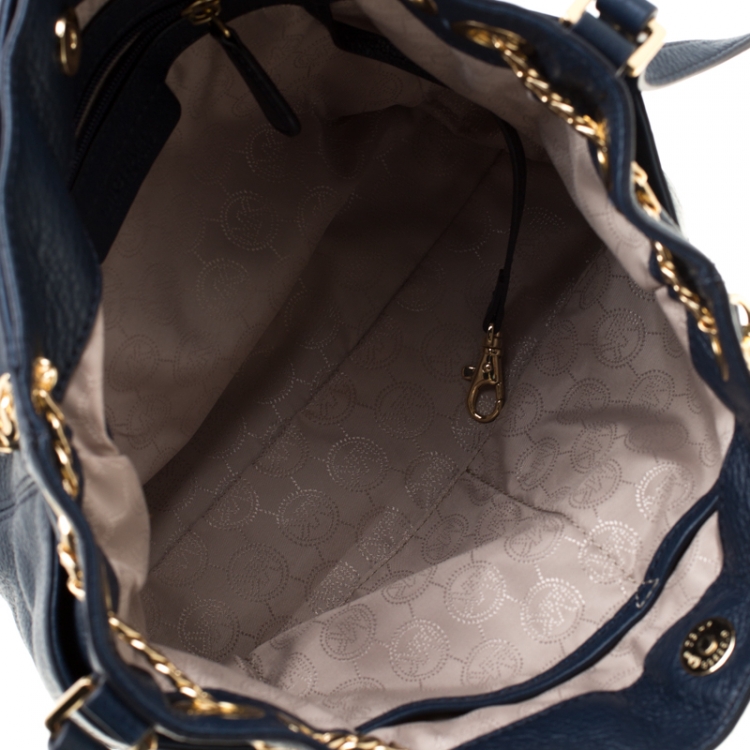 Pre Owned MICHAEL Michael Kors Navy Blue Leather Gather Chain Tote 