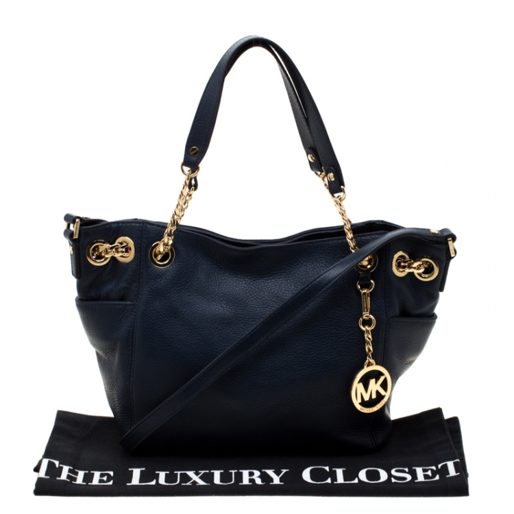 Pre Owned MICHAEL Michael Kors Navy Blue Leather Gather Chain Tote 