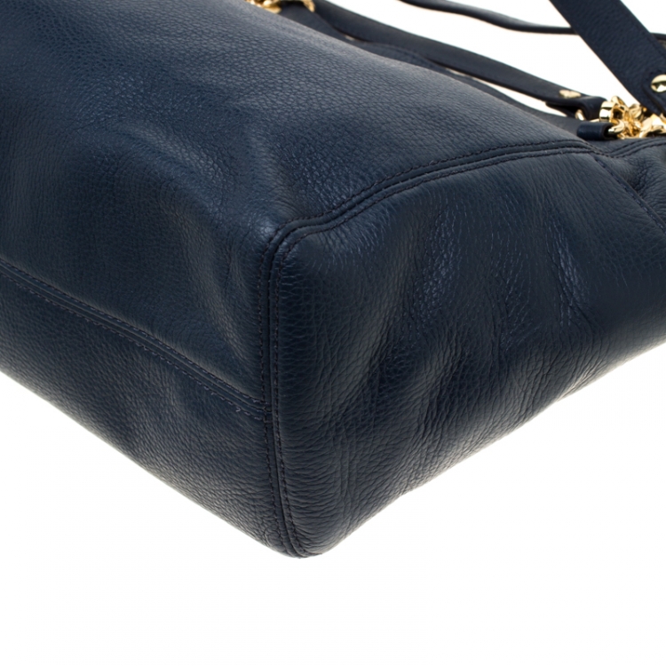 Pre Owned MICHAEL Michael Kors Navy Blue Leather Gather Chain Tote 