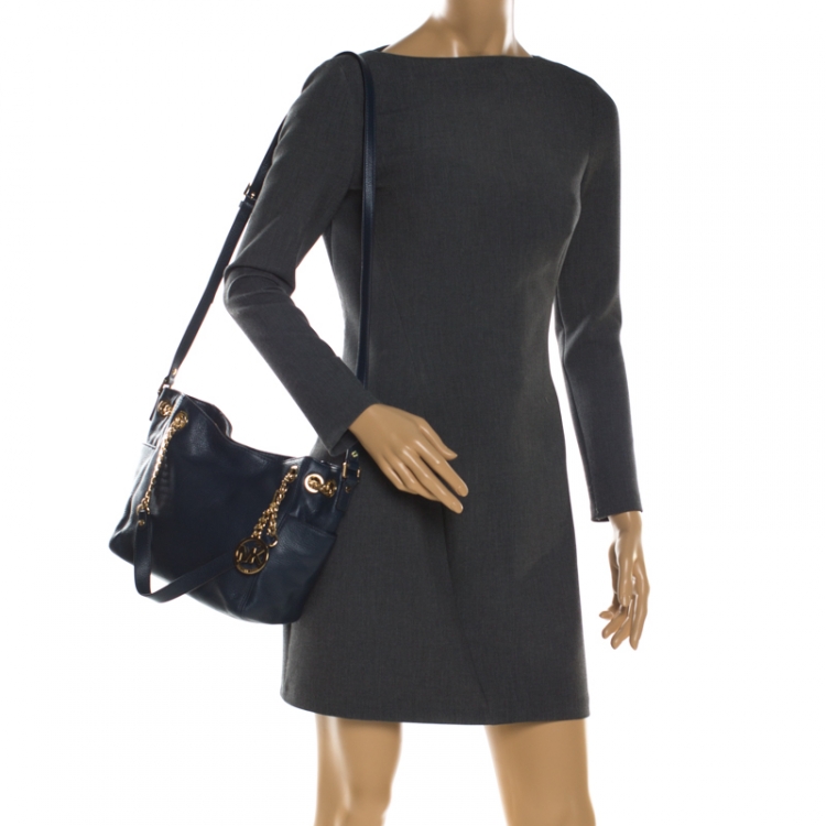 Pre Owned MICHAEL Michael Kors Navy Blue Leather Gather Chain Tote 