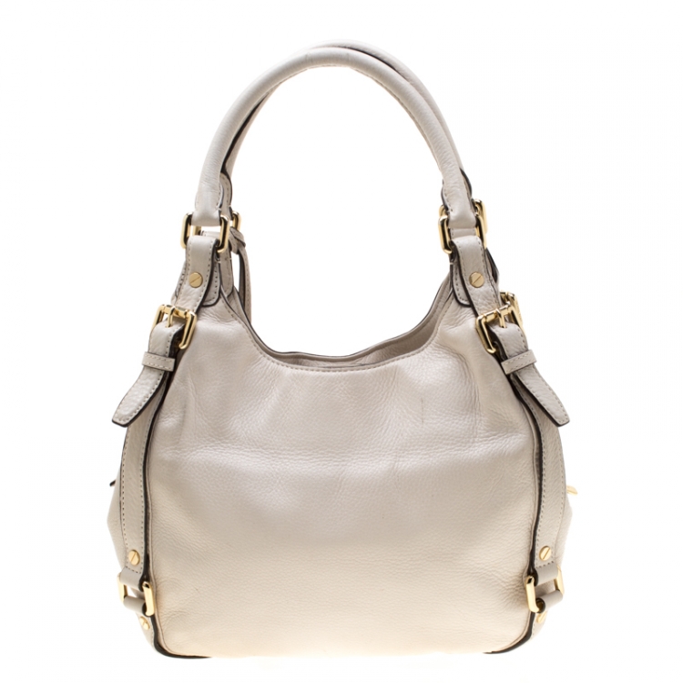 Pre Owned MICHAEL Michael Kors Off White Leather Bedford Hobo