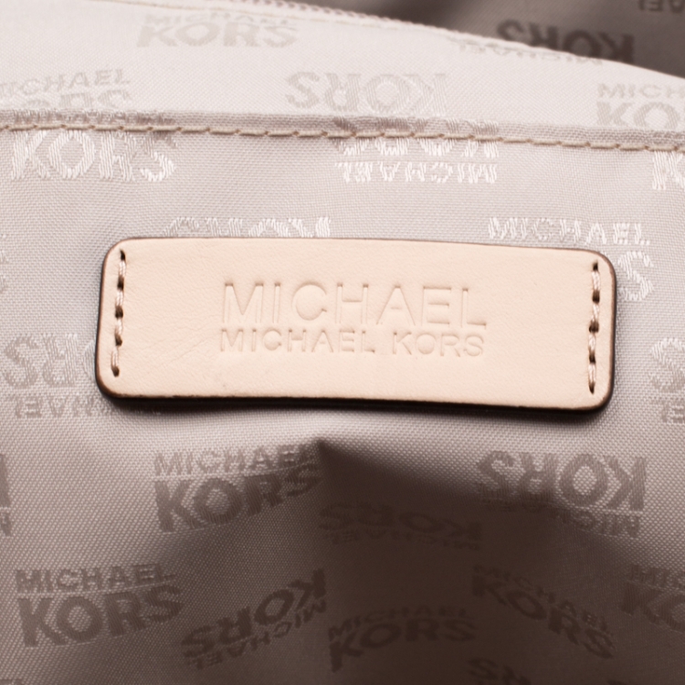 Pre Owned Michael Michael Kors Gold Signature Patent Leather Jet Set Top Zip Tote