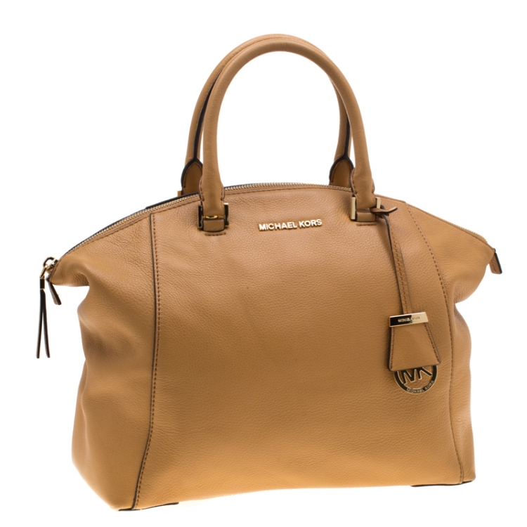 Pre Owned Michael Michael Kors Tan Leather Large Riley Satchel