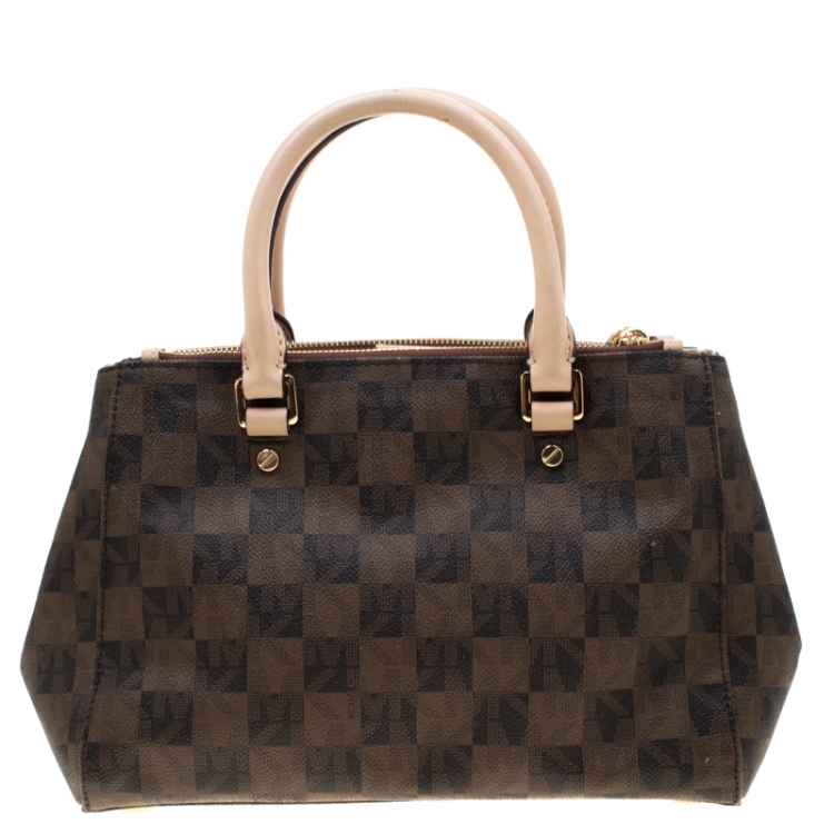 Pre Owned MICHAEL Michael Kors Brown Checkboard Coated canvas Sutton Satchel