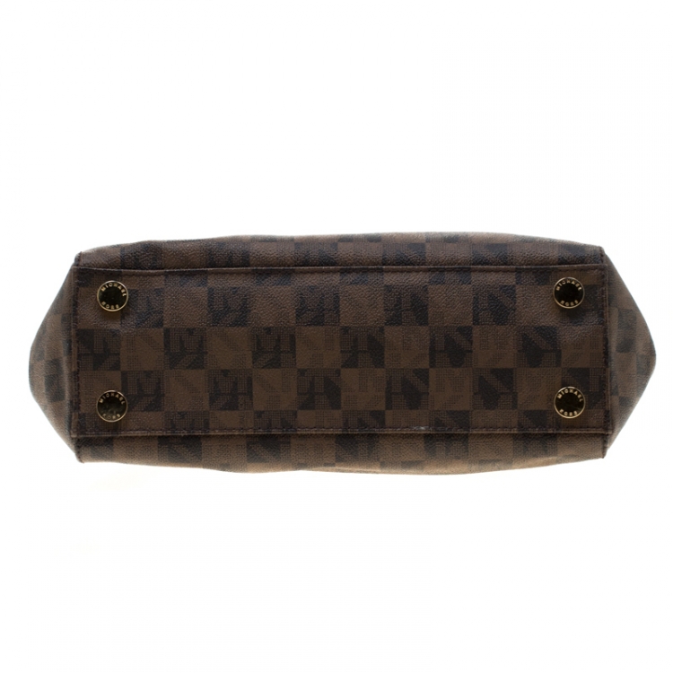 Pre Owned MICHAEL Michael Kors Brown Checkboard Coated canvas Sutton Satchel