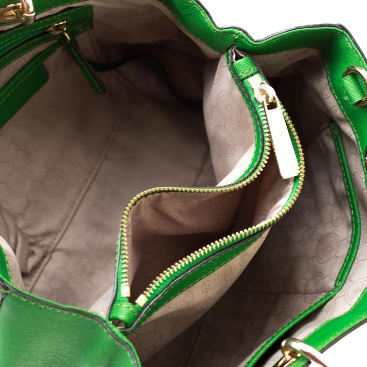 Pre Owned MICHAEL Michael Kors Green Leather Medium Cynthia Tote