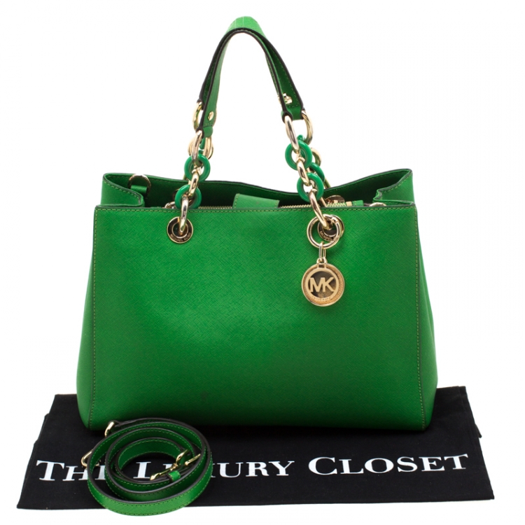 Pre Owned MICHAEL Michael Kors Green Leather Medium Cynthia Tote