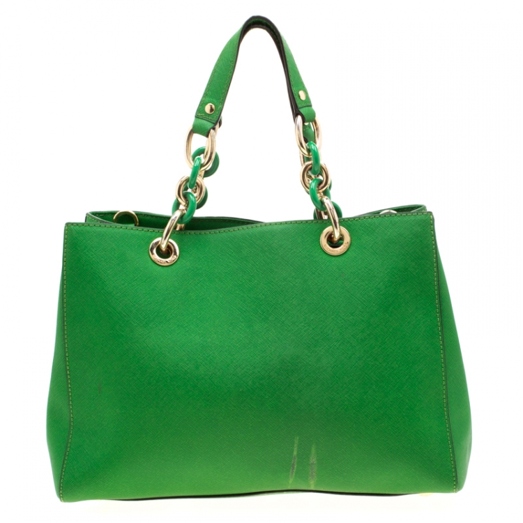 Pre Owned MICHAEL Michael Kors Green Leather Medium Cynthia Tote