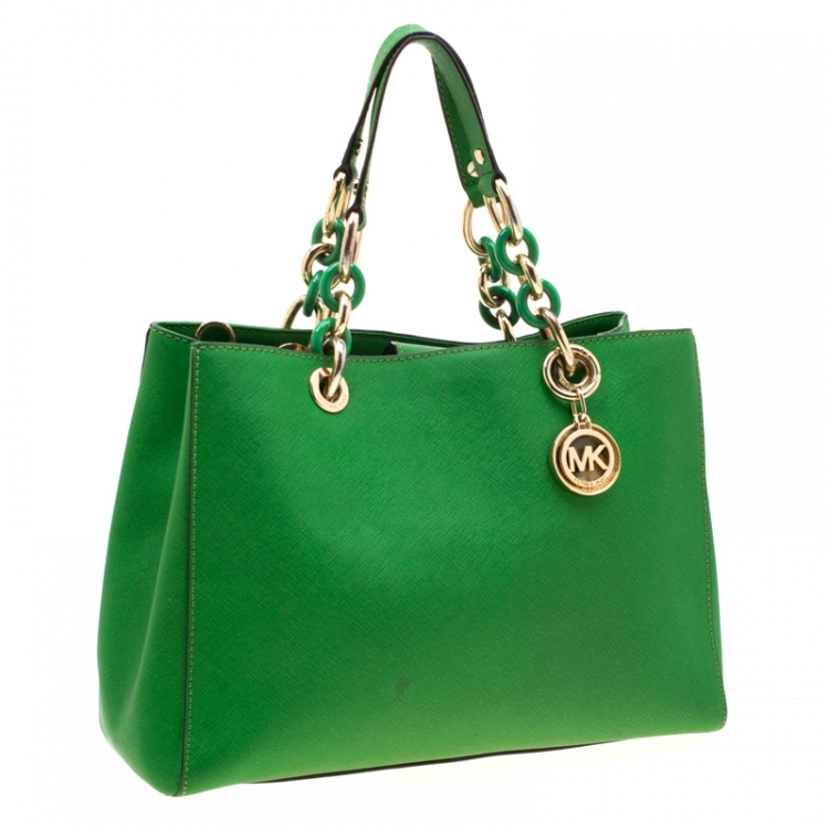Pre Owned MICHAEL Michael Kors Green Leather Medium Cynthia Tote