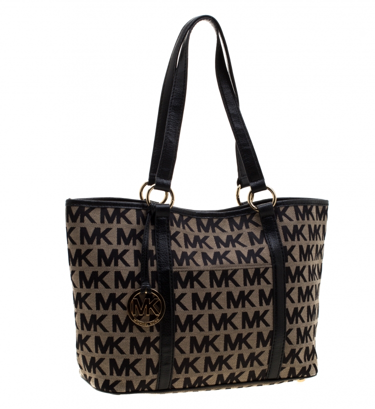 Pre Owned Michael Kors Brown/Beige Canvas and Leather Medium Summer Tote