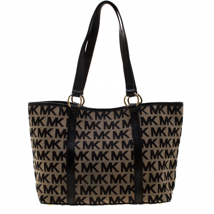 Pre Owned Michael Kors Brown/Beige Canvas and Leather Medium Summer Tote