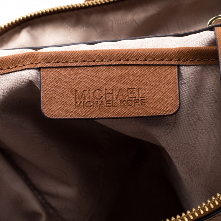 Pre Owned Michael Kors Tan Saffiano Leather Jet Set Zip Tote