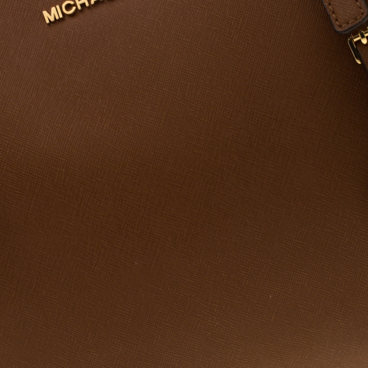 Pre Owned Michael Kors Tan Saffiano Leather Jet Set Zip Tote