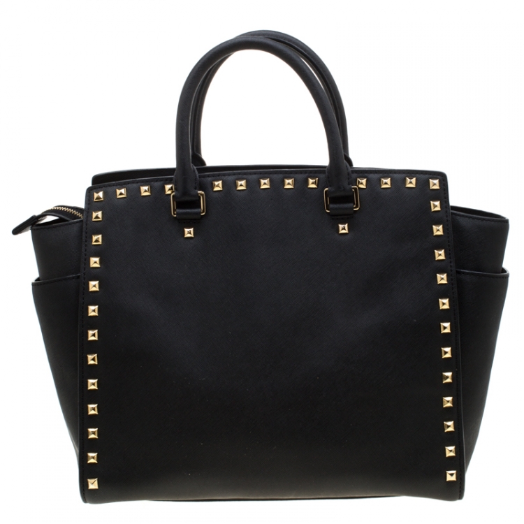 Pre Owned Michael Kors Black Leather Medium Selma Studded Tote
