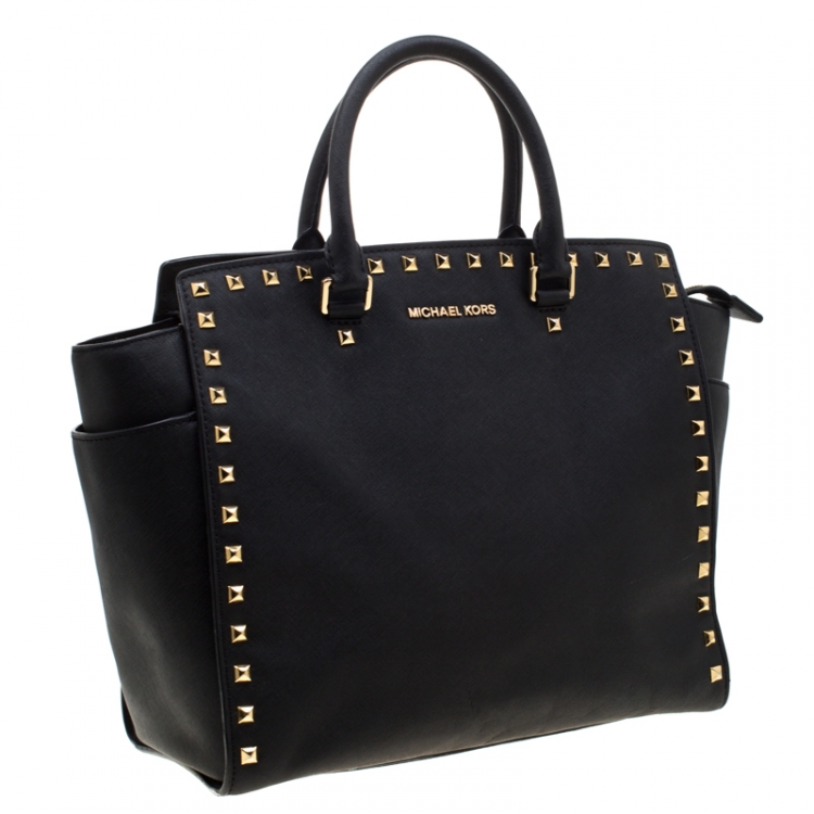 Pre Owned Michael Kors Black Leather Medium Selma Studded Tote