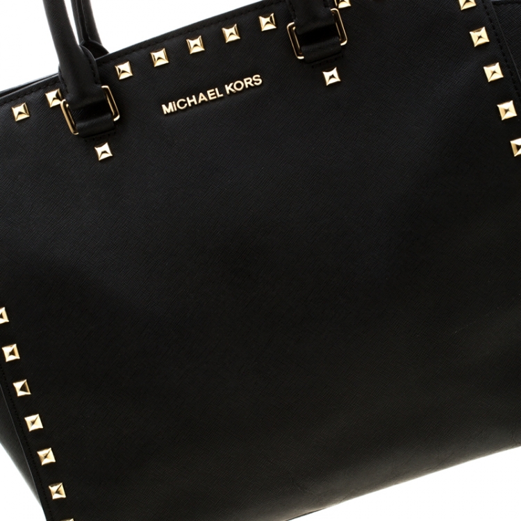 Pre Owned Michael Kors Black Leather Medium Selma Studded Tote