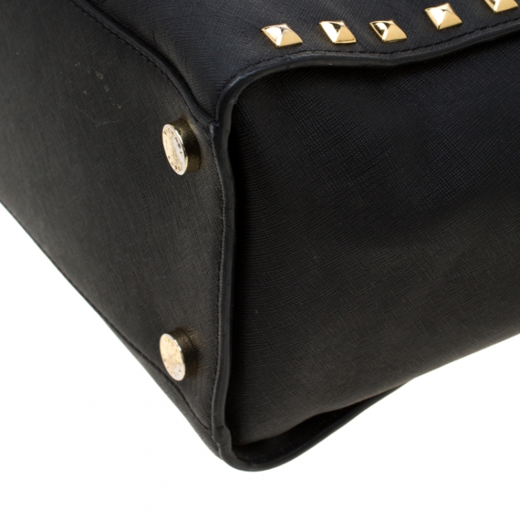 Pre Owned Michael Kors Black Leather Medium Selma Studded Tote
