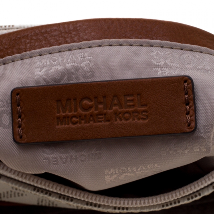 Pre Owned MICHAEL Michael Kors White/Brown PVC and Leather Large Fulton Crossbody Bag