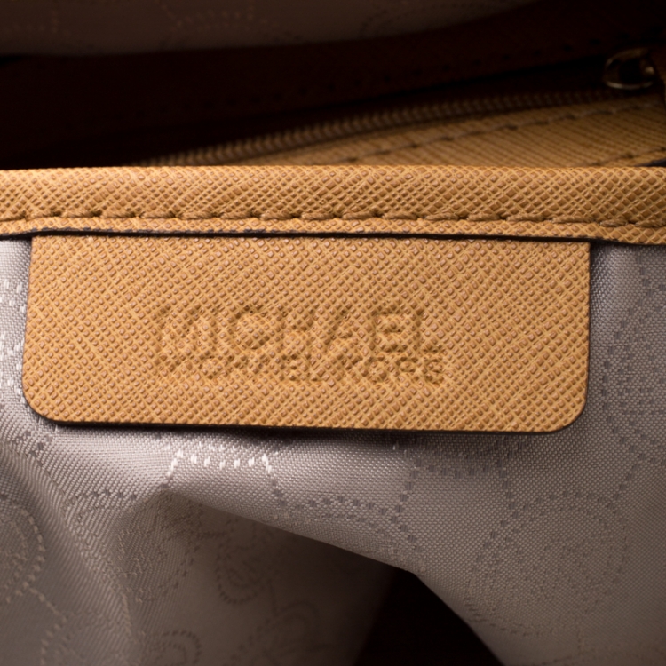 Pre Owned Michael Michael Kors Tan Saffiano Leather Top Zip Jet Set Tote