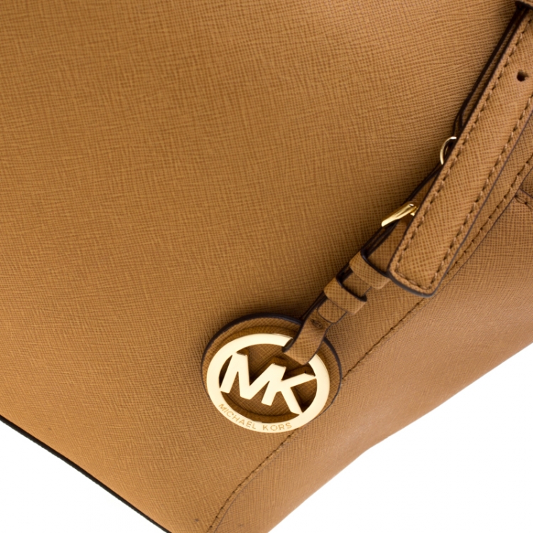Pre Owned Michael Michael Kors Tan Saffiano Leather Top Zip Jet Set Tote