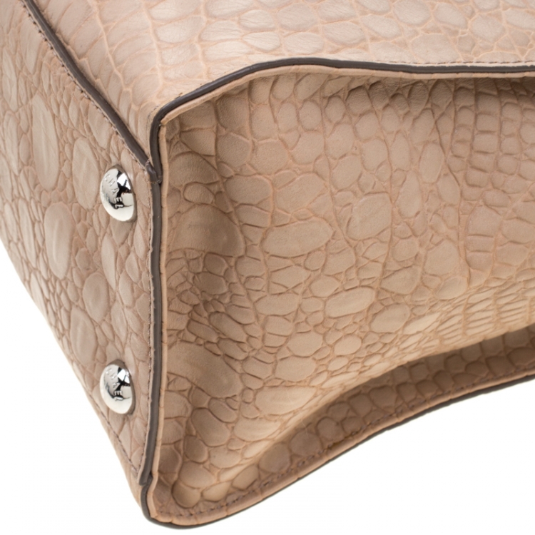 Pre Owned Michael Kors Beige Crocodile Embossed Leather Hamilton Tote