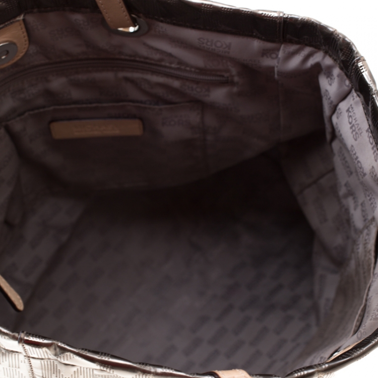 Pre Owned Michael Kors Metallic Mirror PVC and Leather North South Tote