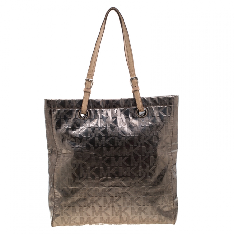 Pre Owned Michael Kors Metallic Mirror PVC and Leather North South Tote