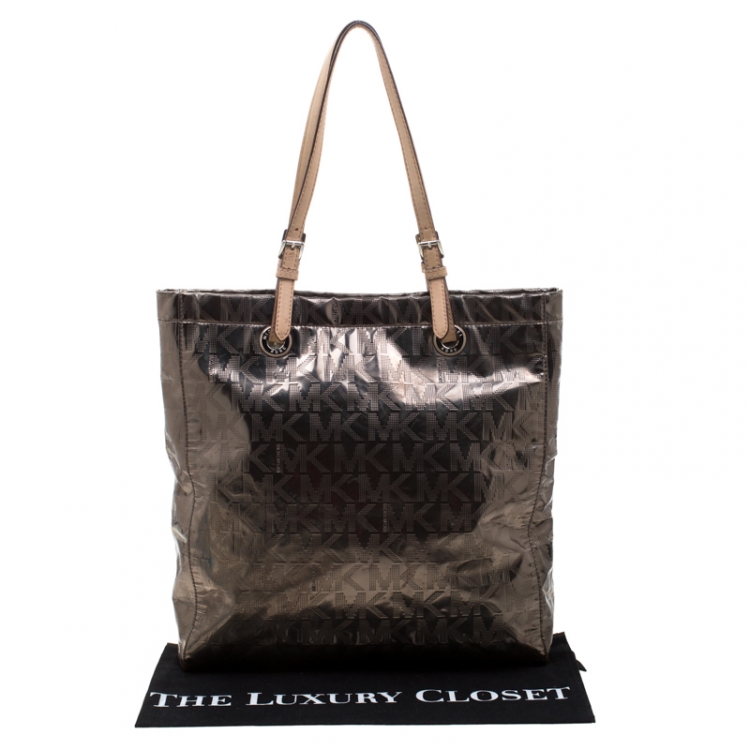 Pre Owned Michael Kors Metallic Mirror PVC and Leather North South Tote
