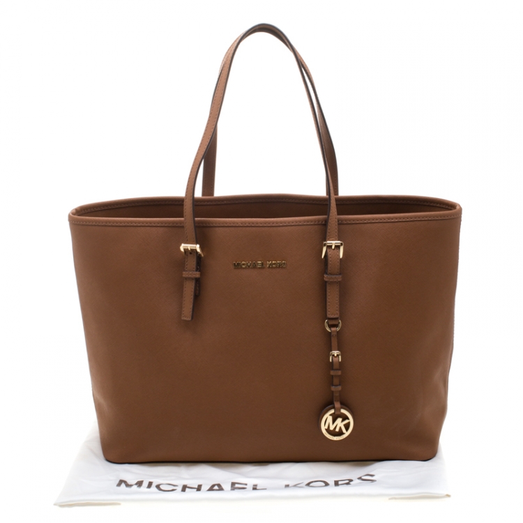 Pre Owned MICHAEL Michael Kors Brown Leather Jet Set Travel Tote