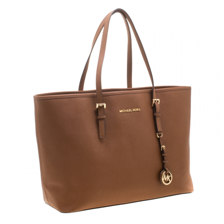 Pre Owned MICHAEL Michael Kors Brown Leather Jet Set Travel Tote