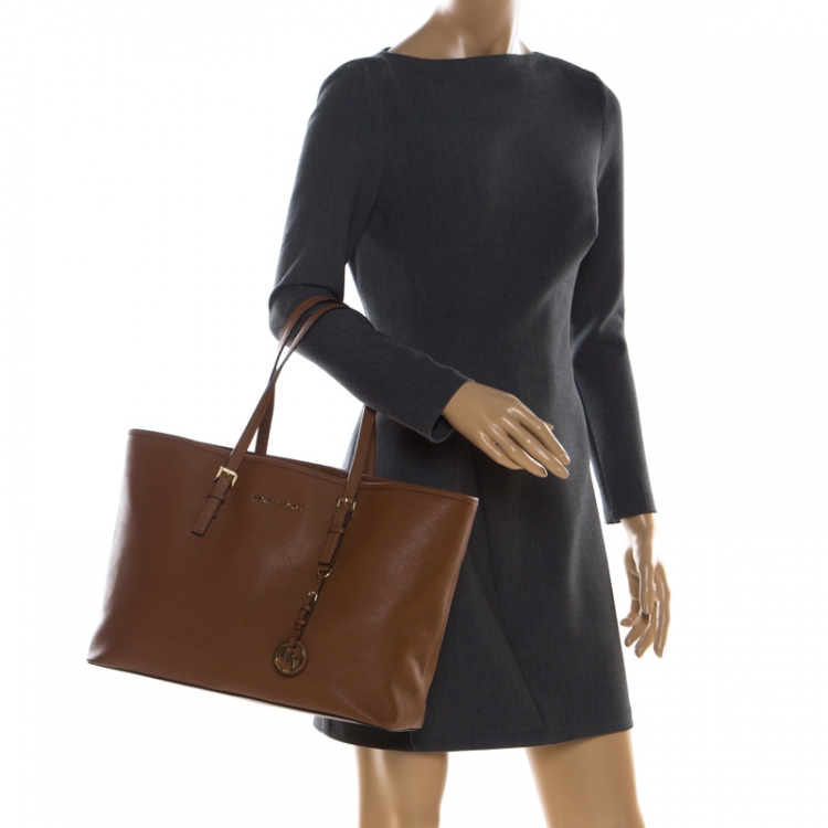 Pre Owned MICHAEL Michael Kors Brown Leather Jet Set Travel Tote