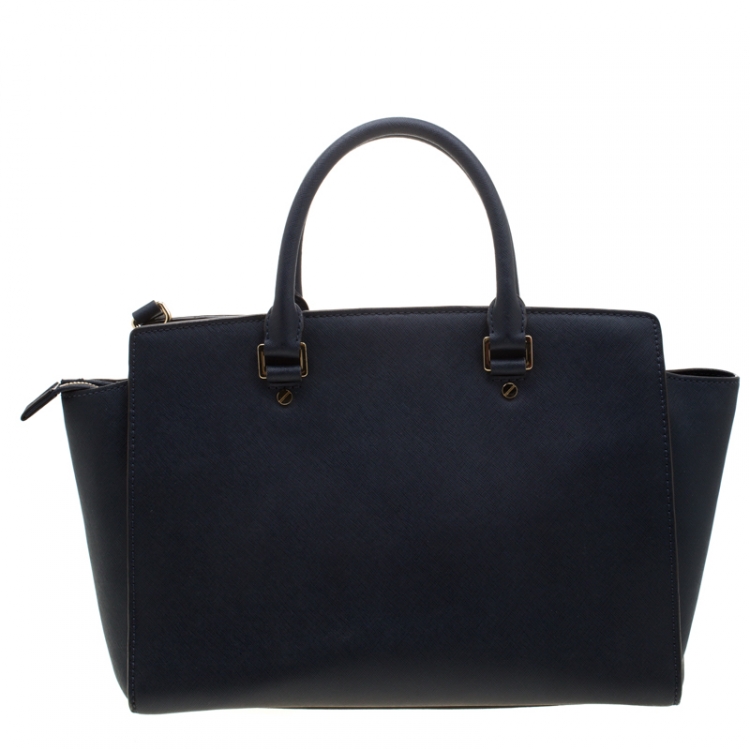 Pre Owned MICHAEL Michael Kors Navy Blue Saffiano Leather Large Selma Satchel