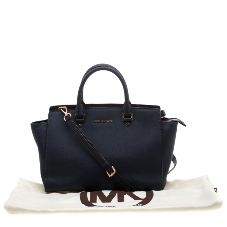 Pre Owned MICHAEL Michael Kors Navy Blue Saffiano Leather Large Selma Satchel