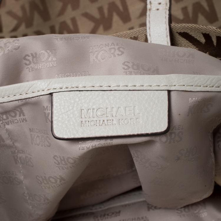 Pre Owned MICHAEL Michael Kors Beige/Brown Signature Canvas Large Jet Set Tote