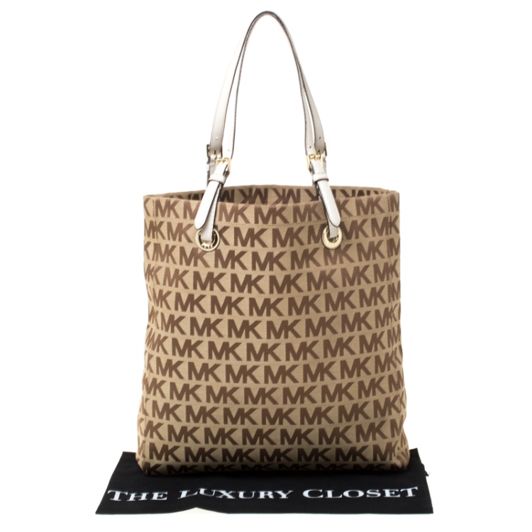 Pre Owned MICHAEL Michael Kors Beige/Brown Signature Canvas Large Jet Set Tote