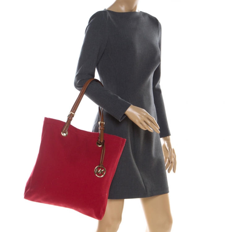 michael kors red canvas handbag