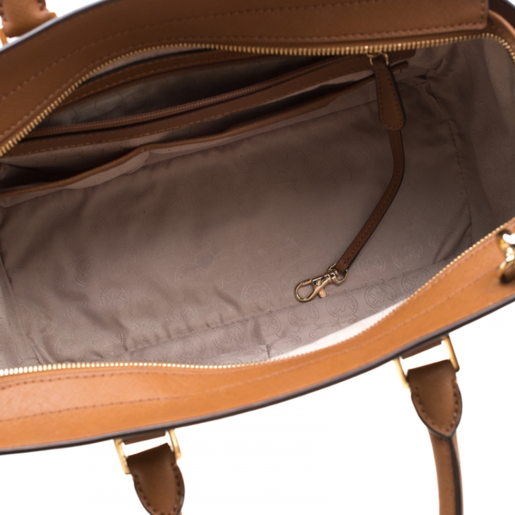 Pre Owned MICHAEL Michael Kors Tan Saffiano Leather Large Selma Satchel